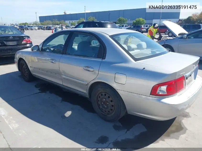 2003 Kia Optima Lx/Se VIN: KNAGD126335191475 Lot: 42271457