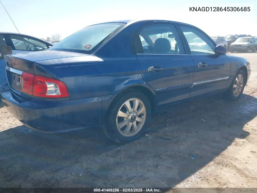 2004 Kia Optima Ex V6/Lx V6 VIN: KNAGD128645306685 Lot: 41488256