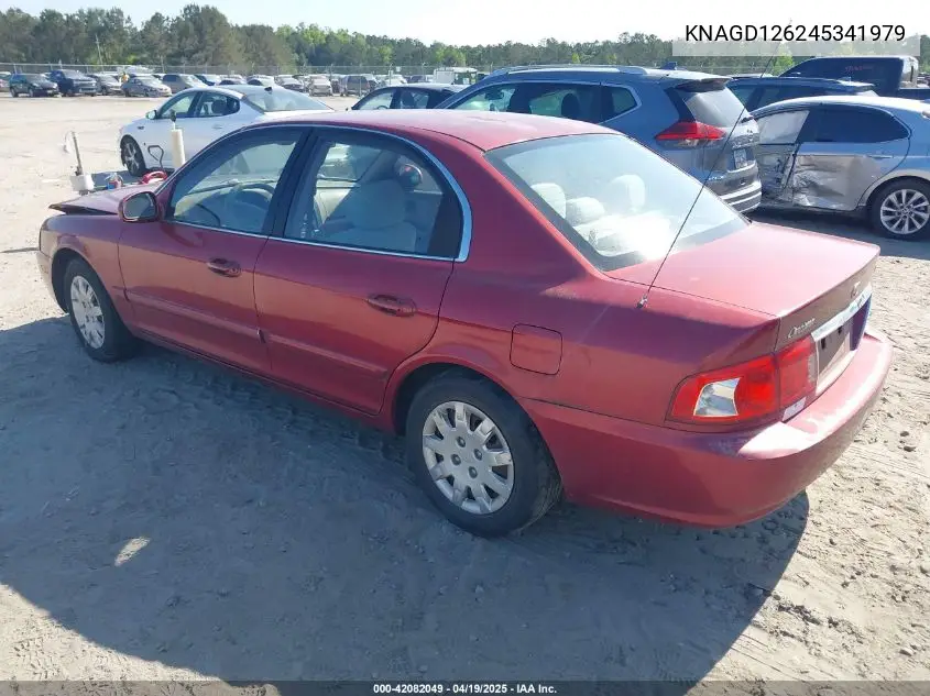 2004 Kia Optima Ex/Lx VIN: KNAGD126245341979 Lot: 42082049