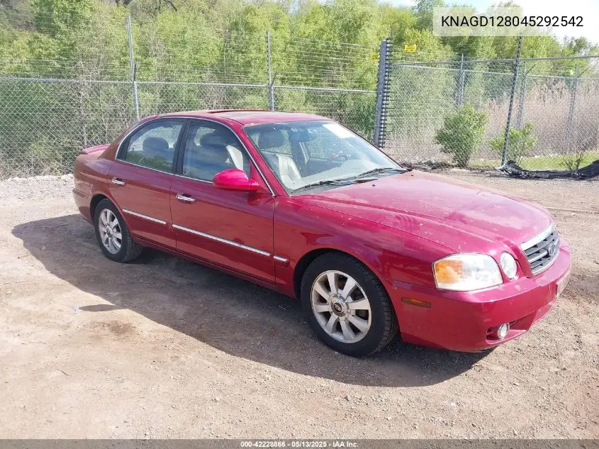 2004 Kia Optima Ex V6/Lx V6 VIN: KNAGD128045292542 Lot: 42228866