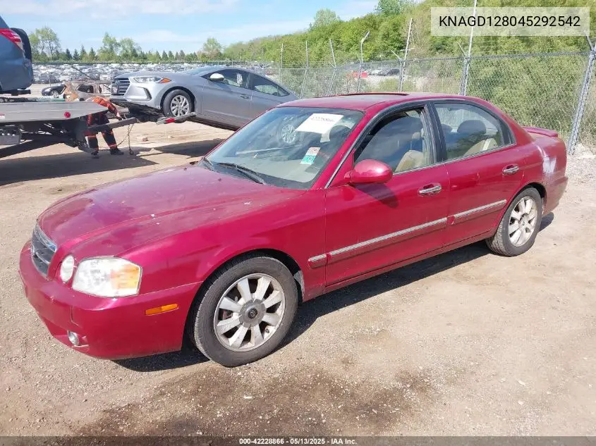 2004 Kia Optima Ex V6/Lx V6 VIN: KNAGD128045292542 Lot: 42228866