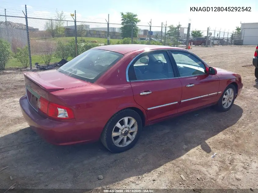 2004 Kia Optima Ex V6/Lx V6 VIN: KNAGD128045292542 Lot: 42228866