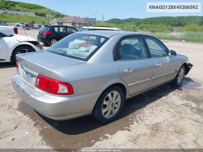 2004 Kia Optima Ex V6/Lx V6 VIN: KNAGD128X45306592 Lot: 42380337