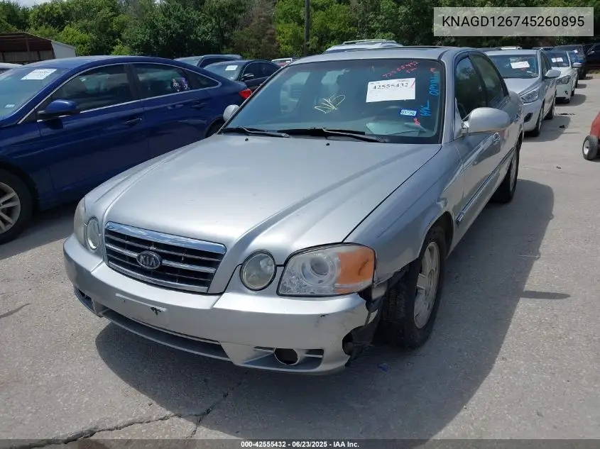 2004 Kia Optima Ex/Lx VIN: KNAGD126745260895 Lot: 42555432