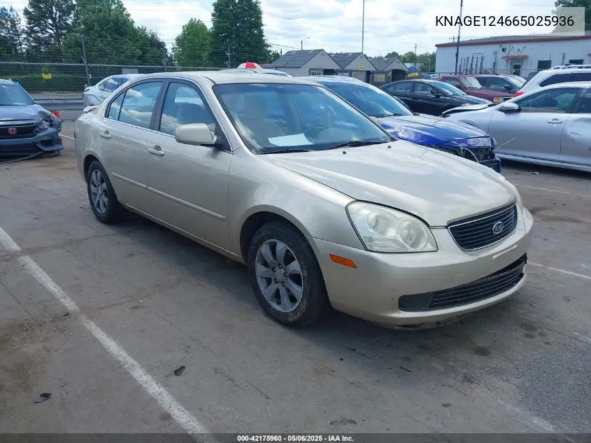2006 Kia Optima Ex V6 (New)/Lx V6 (New) VIN: KNAGE124665025936 Lot: 42175960