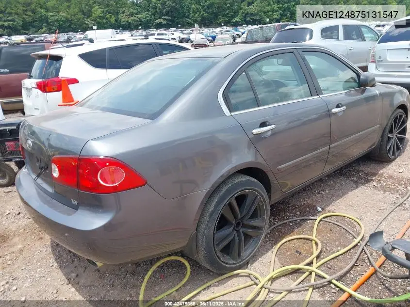 2007 Kia Optima Ex V6 VIN: KNAGE124875131547 Lot: 42479358
