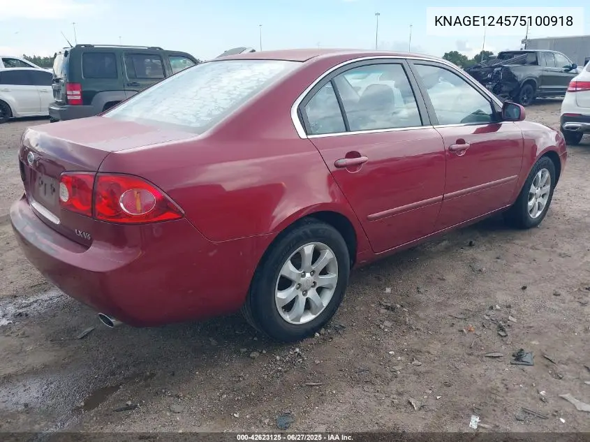 2007 Kia Optima Lx V6 VIN: KNAGE124575100918 Lot: 42623125