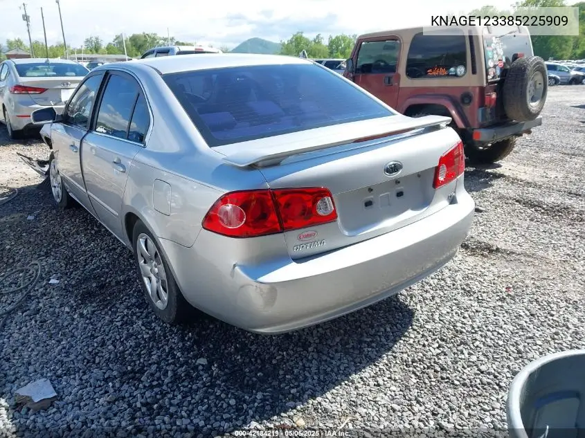 2008 Kia Optima Lx VIN: KNAGE123385225909 Lot: 42184219