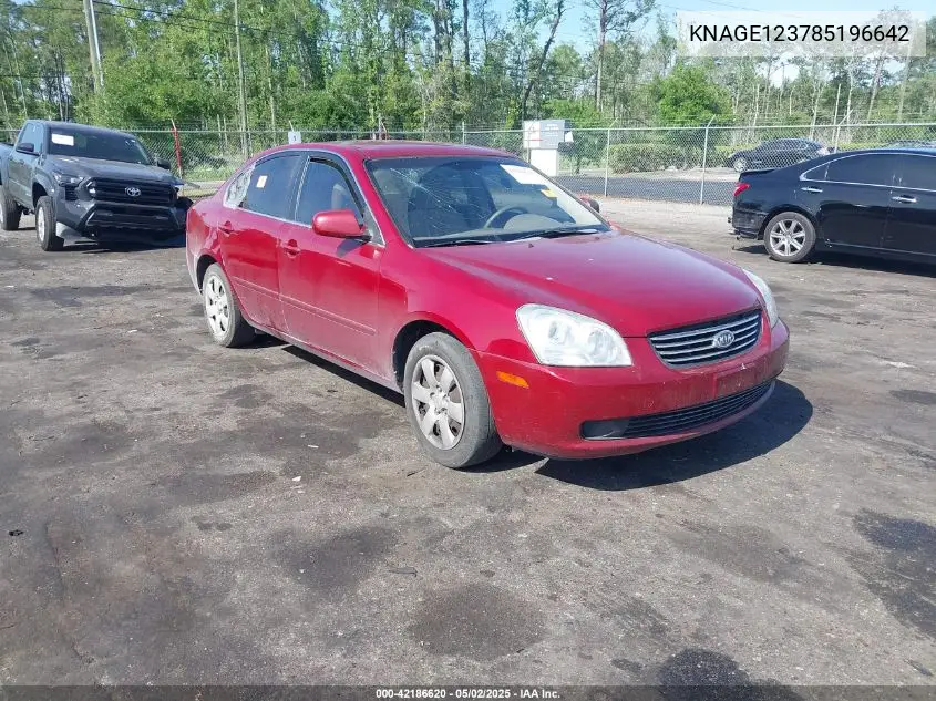2008 Kia Optima Lx VIN: KNAGE123785196642 Lot: 42186620