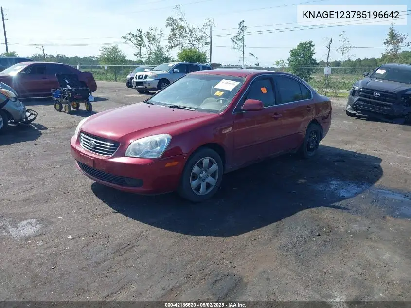 2008 Kia Optima Lx VIN: KNAGE123785196642 Lot: 42186620
