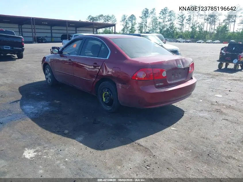 2008 Kia Optima Lx VIN: KNAGE123785196642 Lot: 42186620