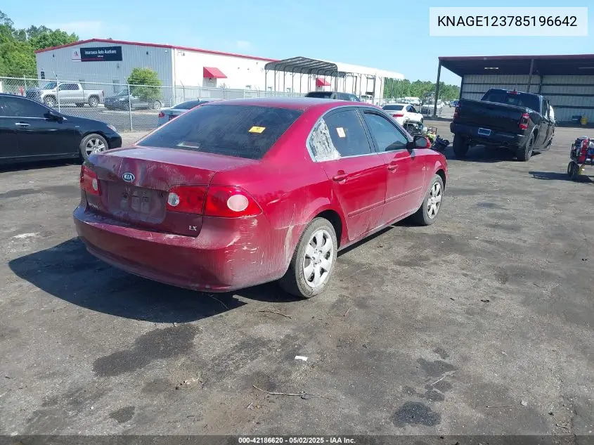 2008 Kia Optima Lx VIN: KNAGE123785196642 Lot: 42186620