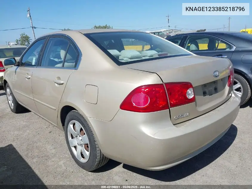 2008 Kia Optima Lx VIN: KNAGE123385218796 Lot: 42196001