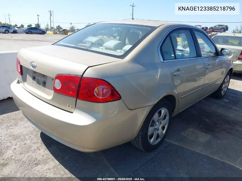 2008 Kia Optima Lx VIN: KNAGE123385218796 Lot: 42196001