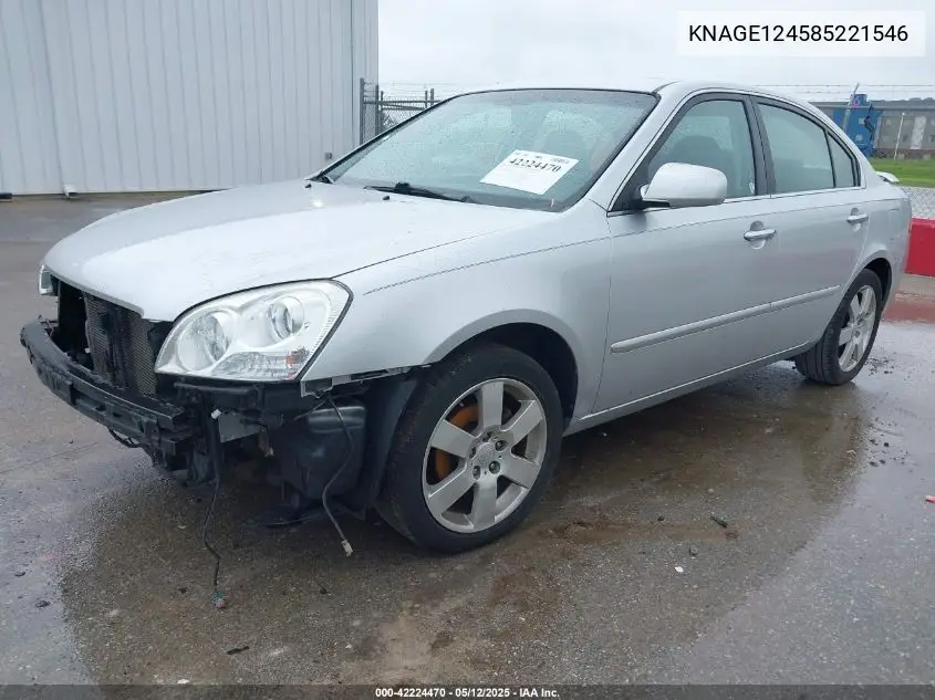 2008 Kia Optima Ex V6 VIN: KNAGE124585221546 Lot: 42224470