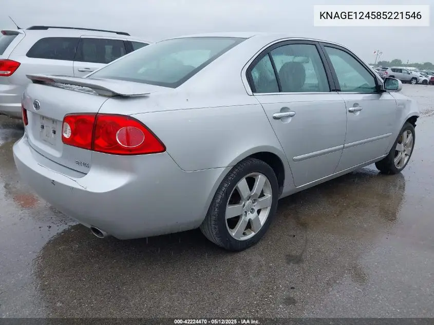 2008 Kia Optima Ex V6 VIN: KNAGE124585221546 Lot: 42224470