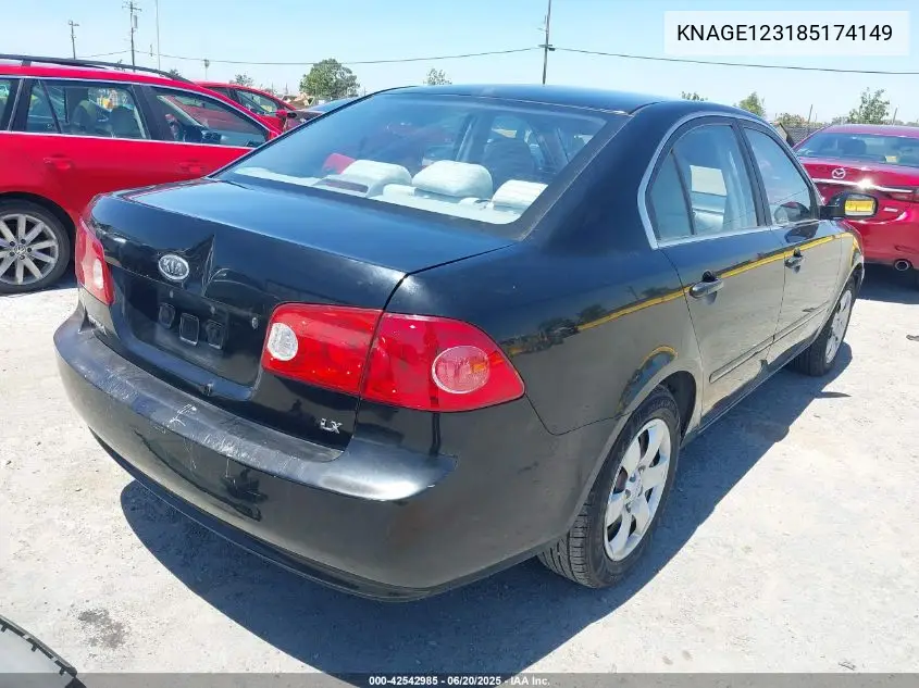 2008 Kia Optima Lx VIN: KNAGE123185174149 Lot: 42542985
