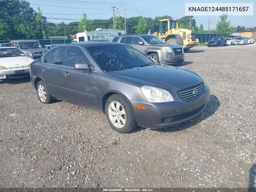 2008 Kia Optima Lx V6 VIN: KNAGE124485171657 Lot: 42569589