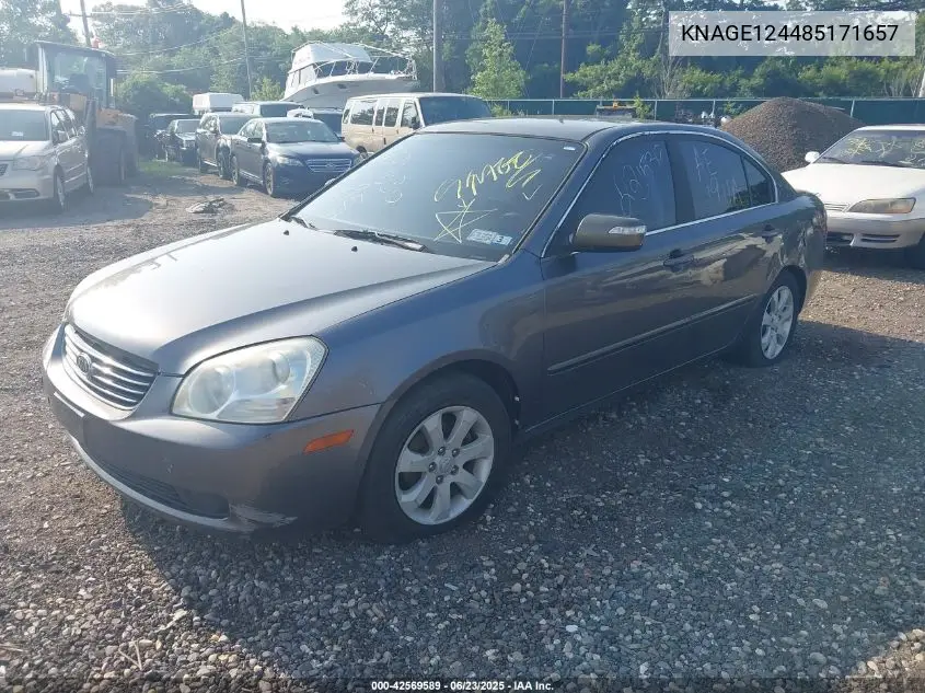2008 Kia Optima Lx V6 VIN: KNAGE124485171657 Lot: 42569589