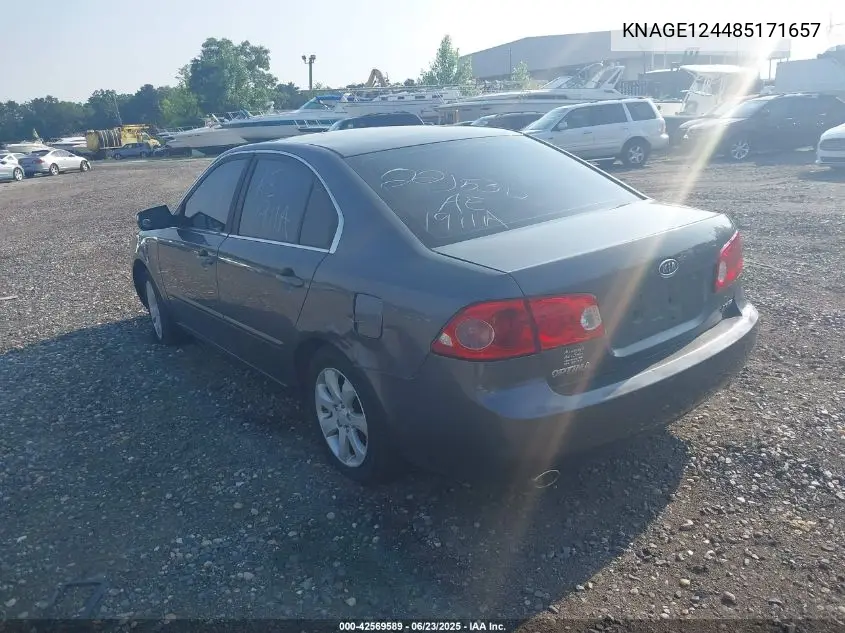 2008 Kia Optima Lx V6 VIN: KNAGE124485171657 Lot: 42569589