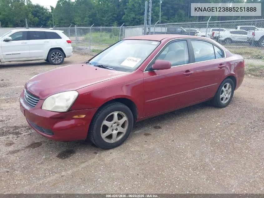 2008 Kia Optima Lx VIN: KNAGE123885251888 Lot: 42572636