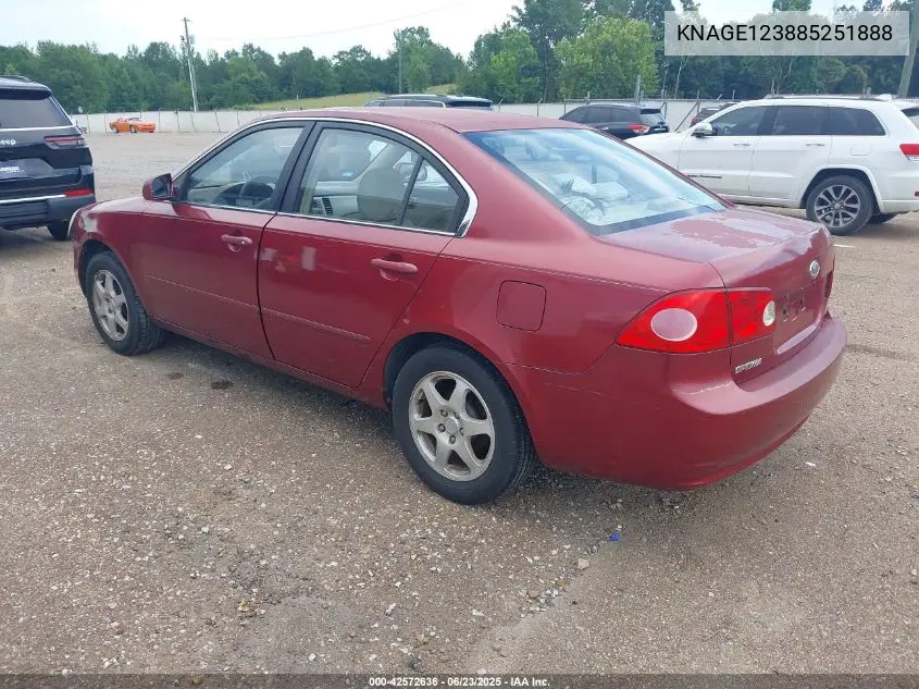 2008 Kia Optima Lx VIN: KNAGE123885251888 Lot: 42572636