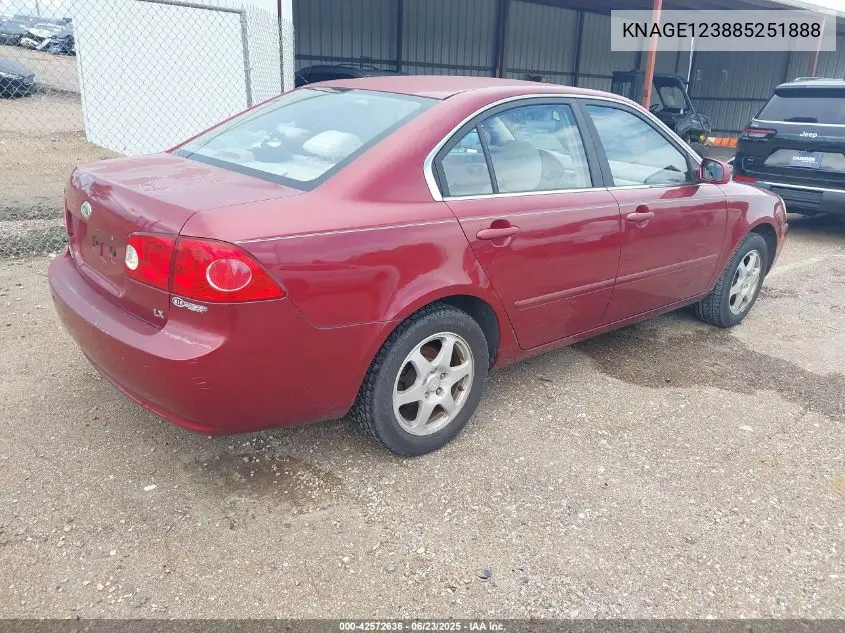 2008 Kia Optima Lx VIN: KNAGE123885251888 Lot: 42572636