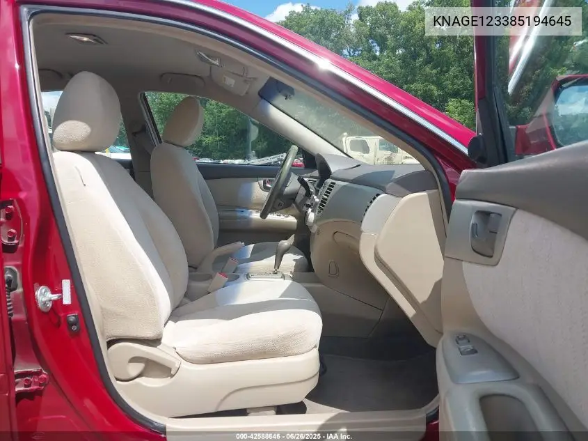 2008 Kia Optima Lx VIN: KNAGE123385194645 Lot: 42588646