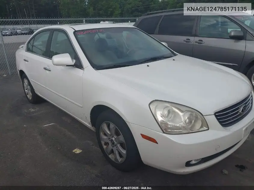 2008 Kia Optima Ex V6 VIN: KNAGE124785171135 Lot: 42609257