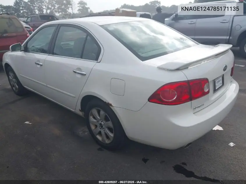 2008 Kia Optima Ex V6 VIN: KNAGE124785171135 Lot: 42609257