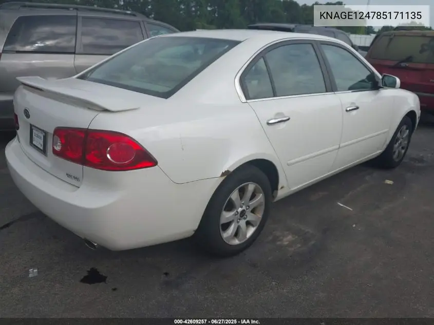 2008 Kia Optima Ex V6 VIN: KNAGE124785171135 Lot: 42609257