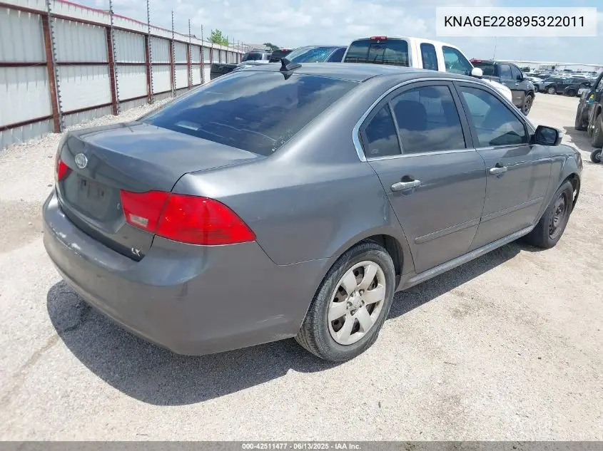 2009 Kia Optima Lx VIN: KNAGE228895322011 Lot: 42511477