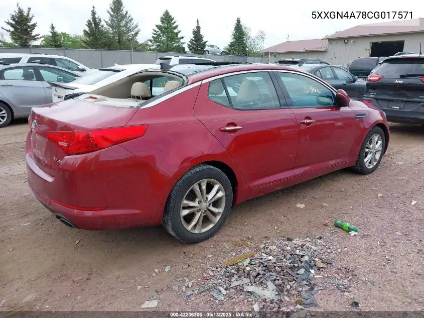 2012 Kia Optima Ex VIN: 5XXGN4A78CG017571 Lot: 42236306
