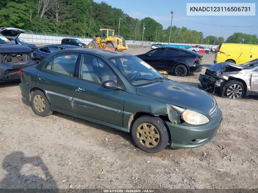 2001 Kia Rio VIN: KNADC123116506731 Lot: 42193386