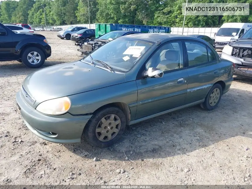 2001 Kia Rio VIN: KNADC123116506731 Lot: 42193386