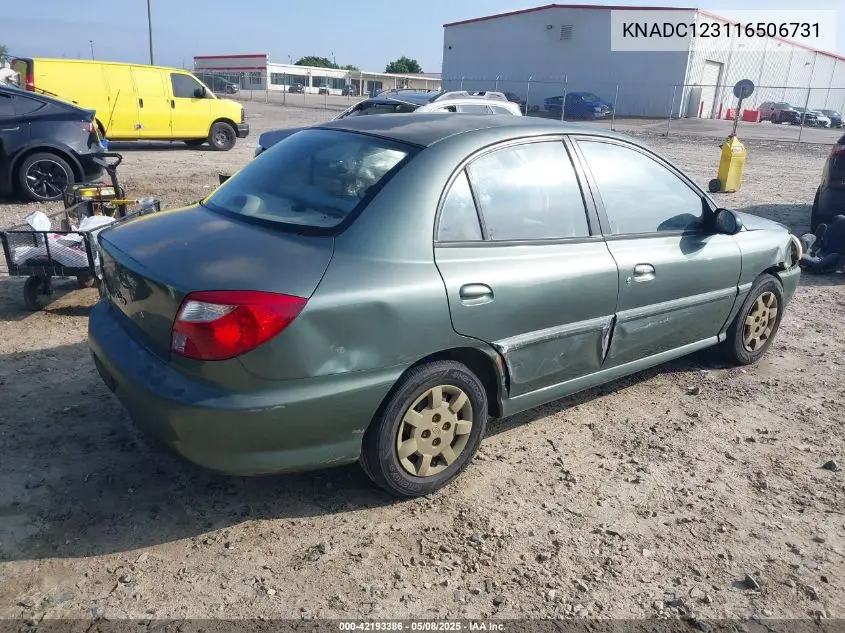 2001 Kia Rio VIN: KNADC123116506731 Lot: 42193386