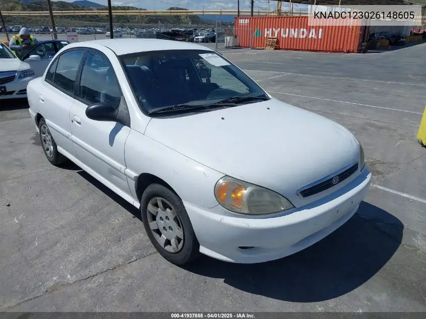 2002 Kia Rio VIN: KNADC123026148605 Lot: 41937858