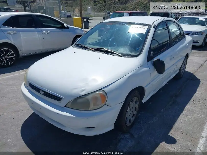 2002 Kia Rio VIN: KNADC123026148605 Lot: 41937858