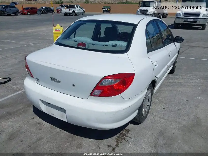 2002 Kia Rio VIN: KNADC123026148605 Lot: 41937858