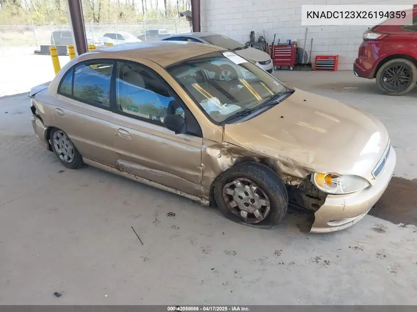 2002 Kia Rio VIN: KNADC123X26194359 Lot: 42058086
