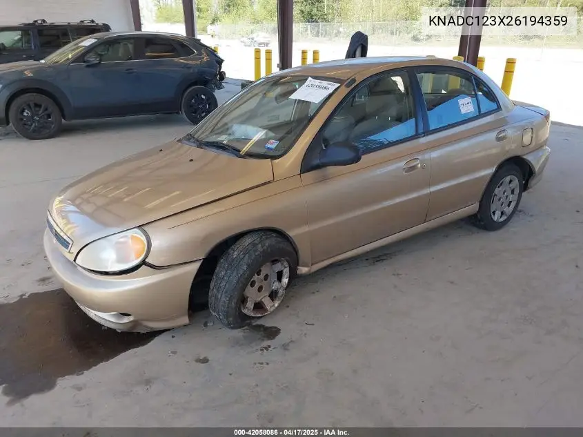 2002 Kia Rio VIN: KNADC123X26194359 Lot: 42058086