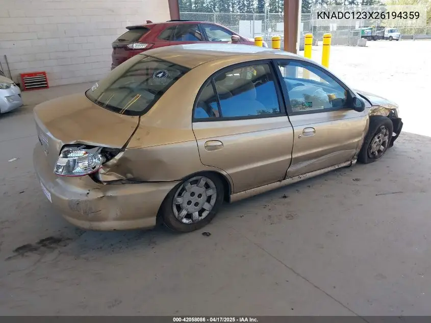 2002 Kia Rio VIN: KNADC123X26194359 Lot: 42058086