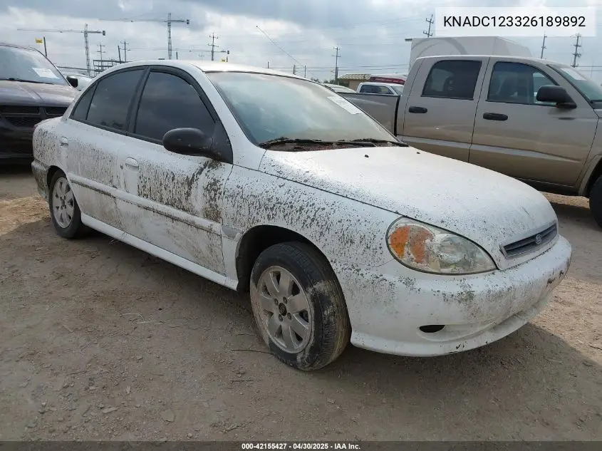 2002 Kia Rio VIN: KNADC123326189892 Lot: 42155427