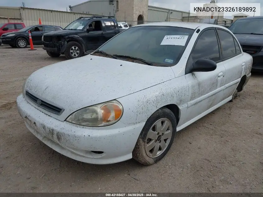 2002 Kia Rio VIN: KNADC123326189892 Lot: 42155427
