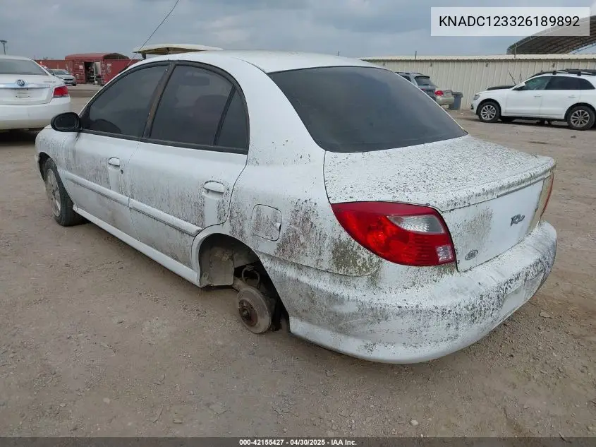 2002 Kia Rio VIN: KNADC123326189892 Lot: 42155427