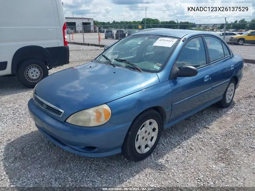 2002 Kia Rio VIN: KNADC123X26137529 Lot: 42514424