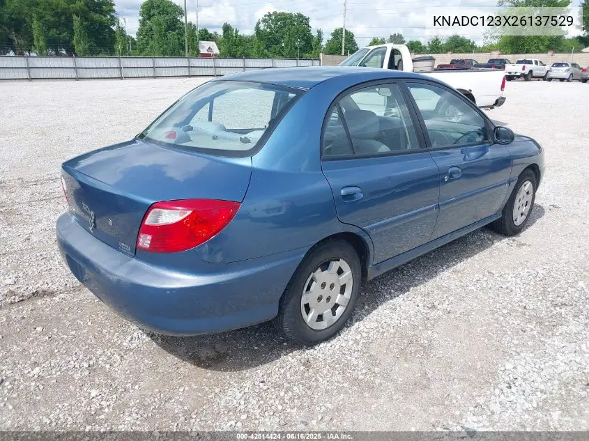 2002 Kia Rio VIN: KNADC123X26137529 Lot: 42514424