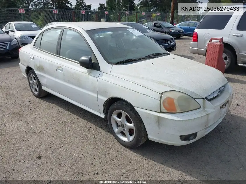 2003 Kia Rio VIN: KNADC125036270433 Lot: 42139333