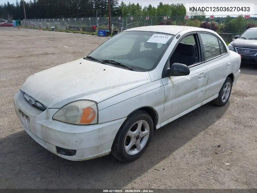 2003 Kia Rio VIN: KNADC125036270433 Lot: 42139333