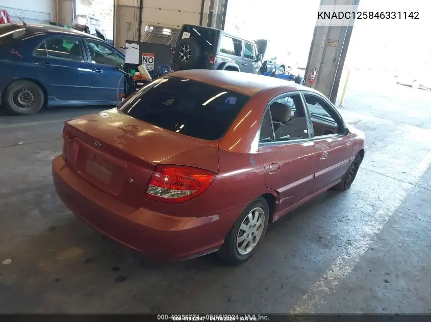 2004 Kia Rio VIN: KNADC125846331142 Lot: 41982947